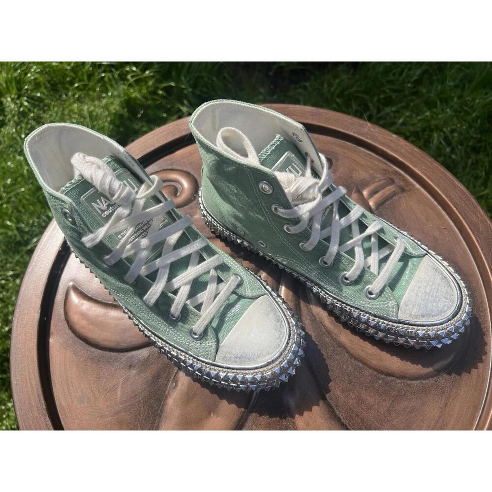 NAN KU Couture Cruise Studded High Top Sneakers Distressed Green Size 40 US 9 - Picture 3 of 15